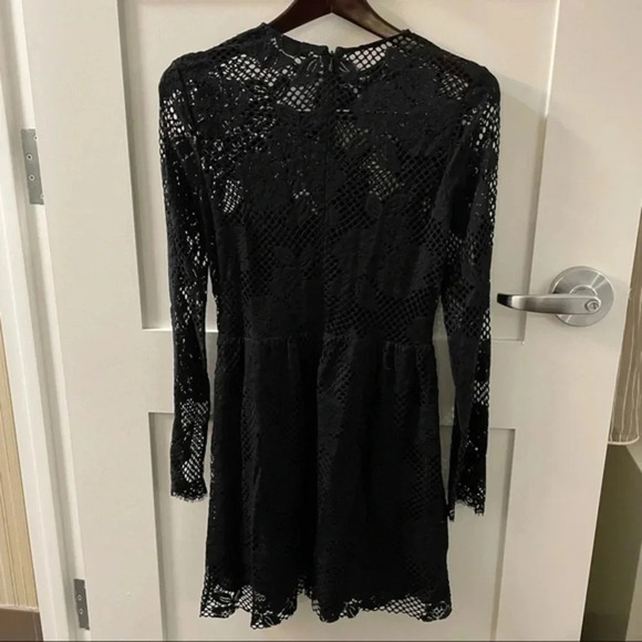 & Other Stories Long Sleeve Lace Detail Black Fit Flare Dress US 8 Black - Picture 3 of 11